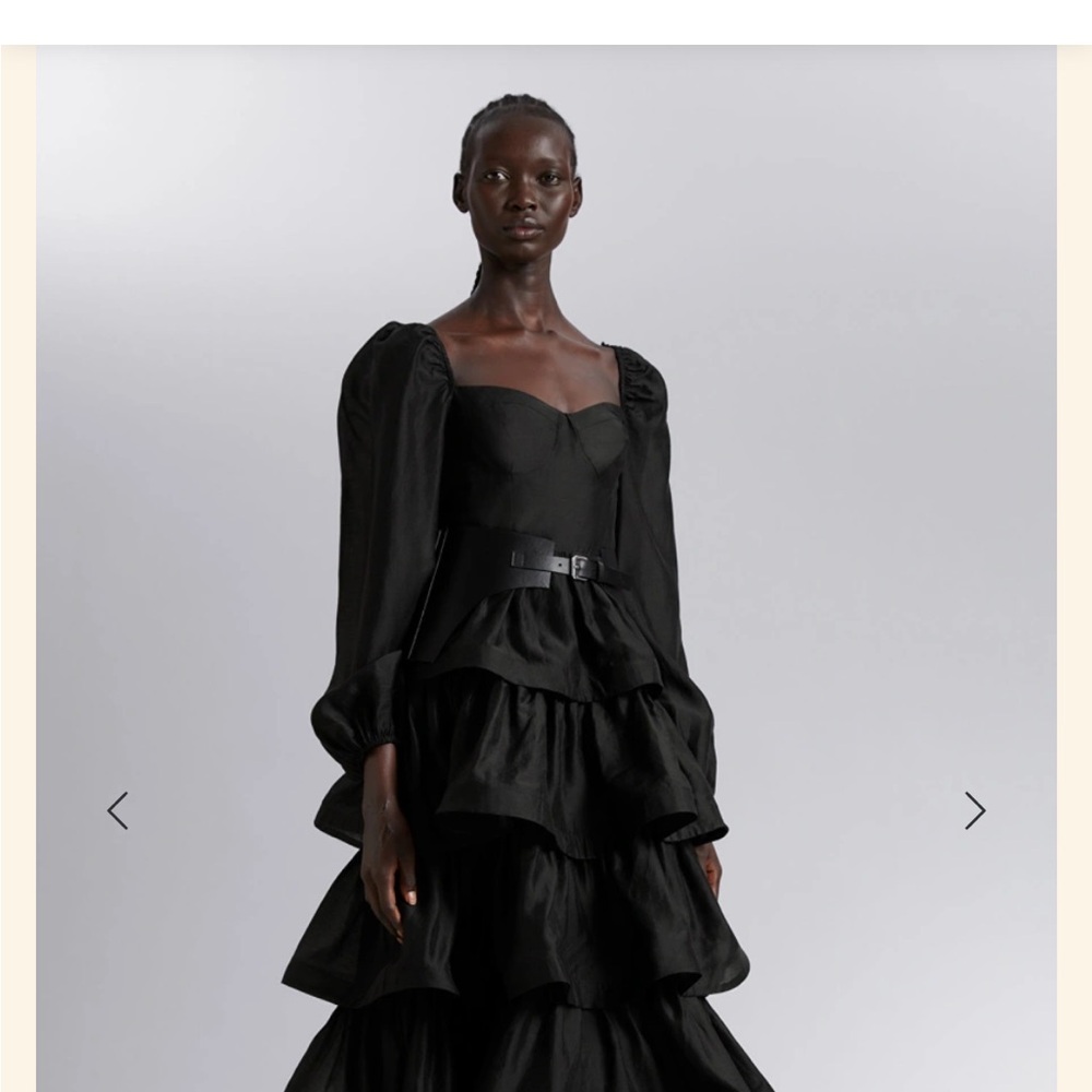 & Other Stories Los Angeles Atelier Black Ruffled, Sweetheart Neck Dress size 10 - Picture 3 of 10